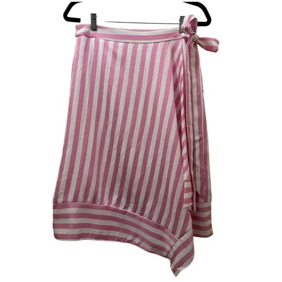 2/$30 Lucy Paris Faux Wrap Midi Skirt Size M Pink Striped Coquette Preppy NWT - Picture 3 of 13